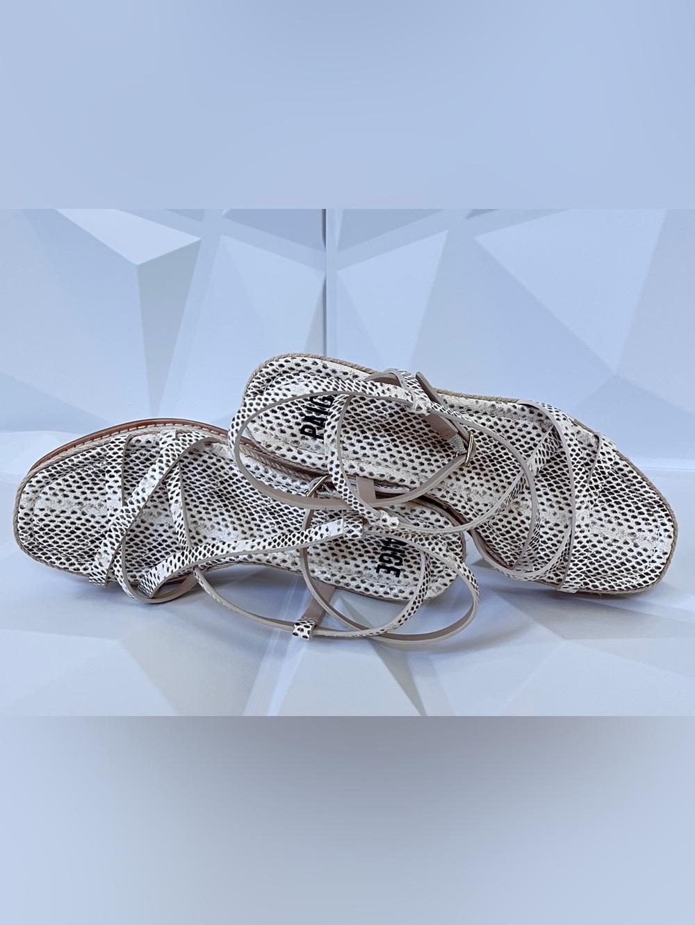 PAIGE Julian Wedge Natural Multi Leather Snake Printed 
Gladiator-Inspired Sz:7 - Picture 6 of 16